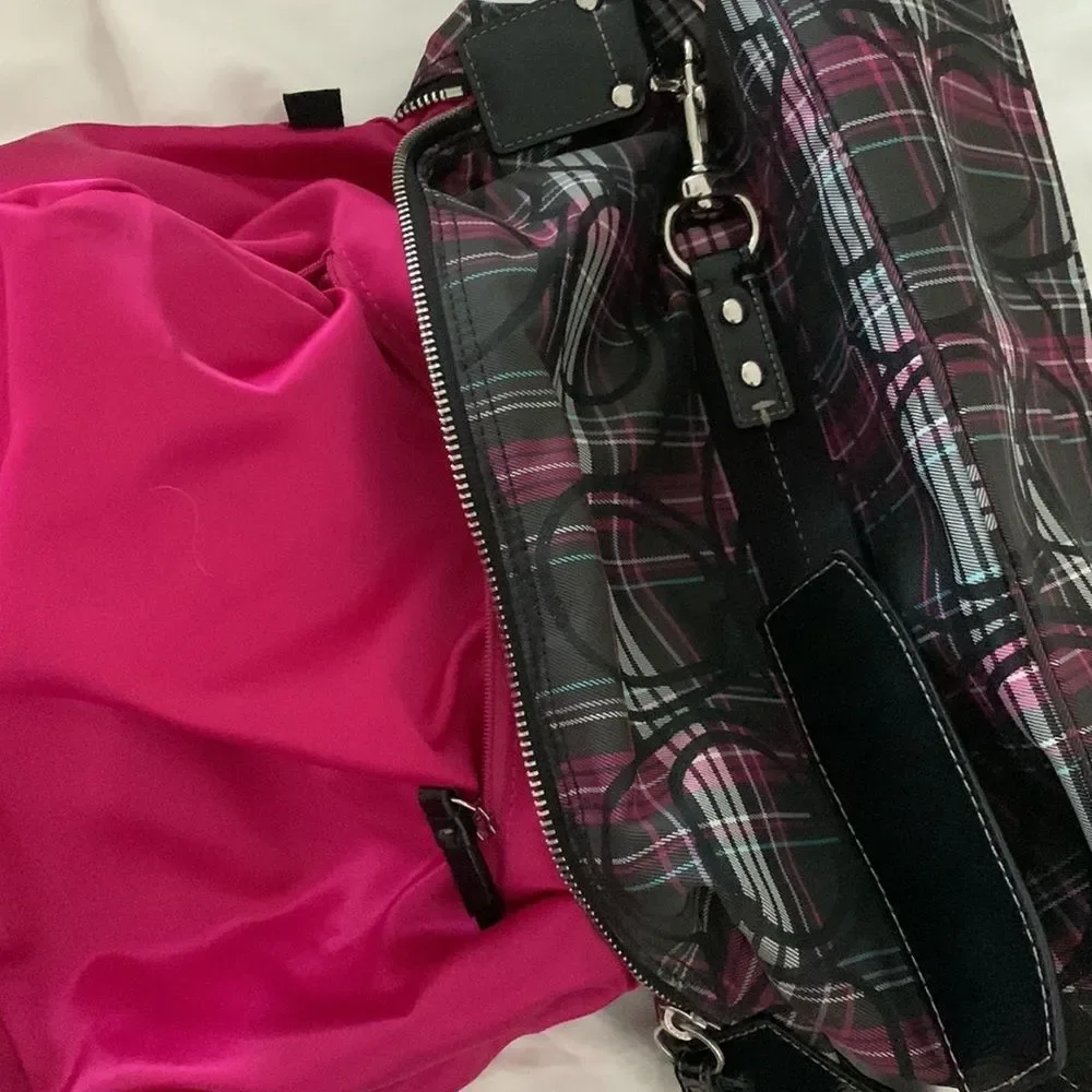 Coach Purse & Matching Wallet: Pink, Black, Grey Plaids with Hints of Glitter - Picture 8 of 16